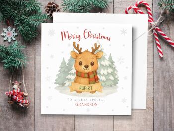 Reindeer Boy Character Personalised Christmas Card
