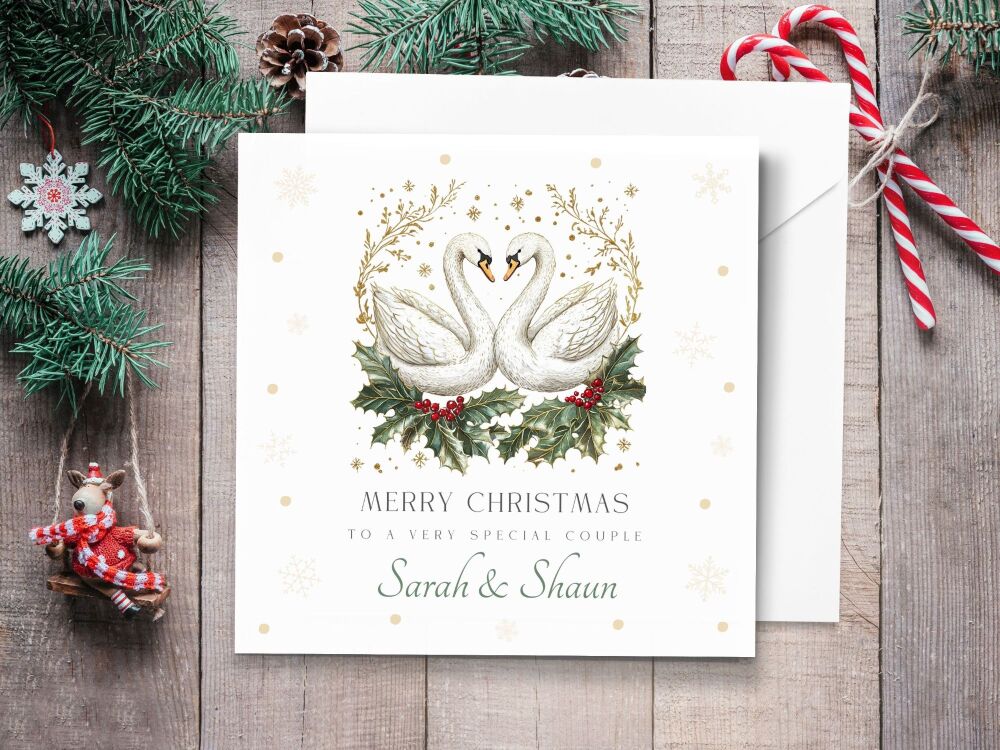 Christmas Swans - Personalised Couples Christmas Card