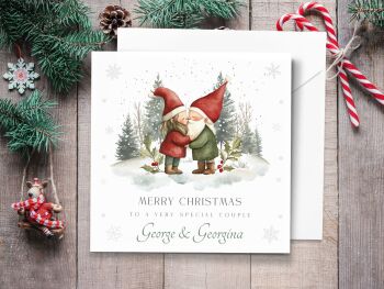 Kissing Gnomes - Personalised Couples Christmas Card