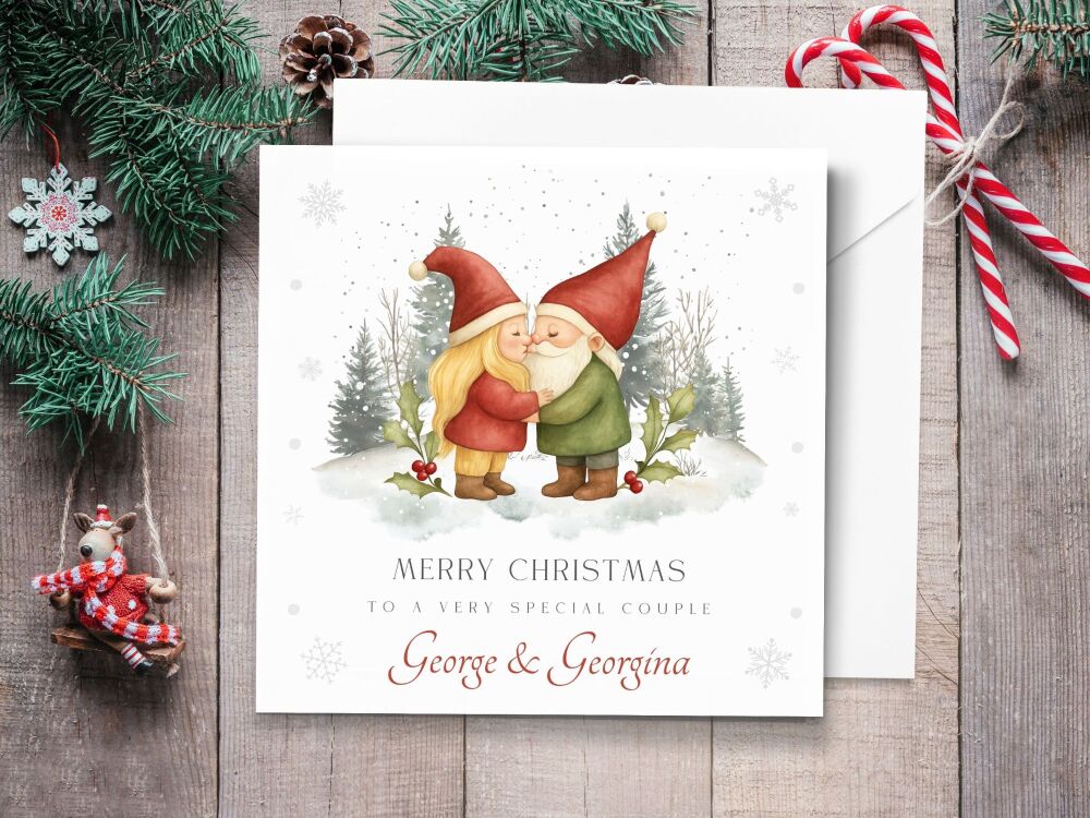 Cute Gnomes - Personalised Couples Christmas Card