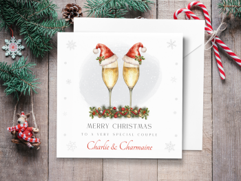 Champagne Glasses - Personalised Couples Christmas Card