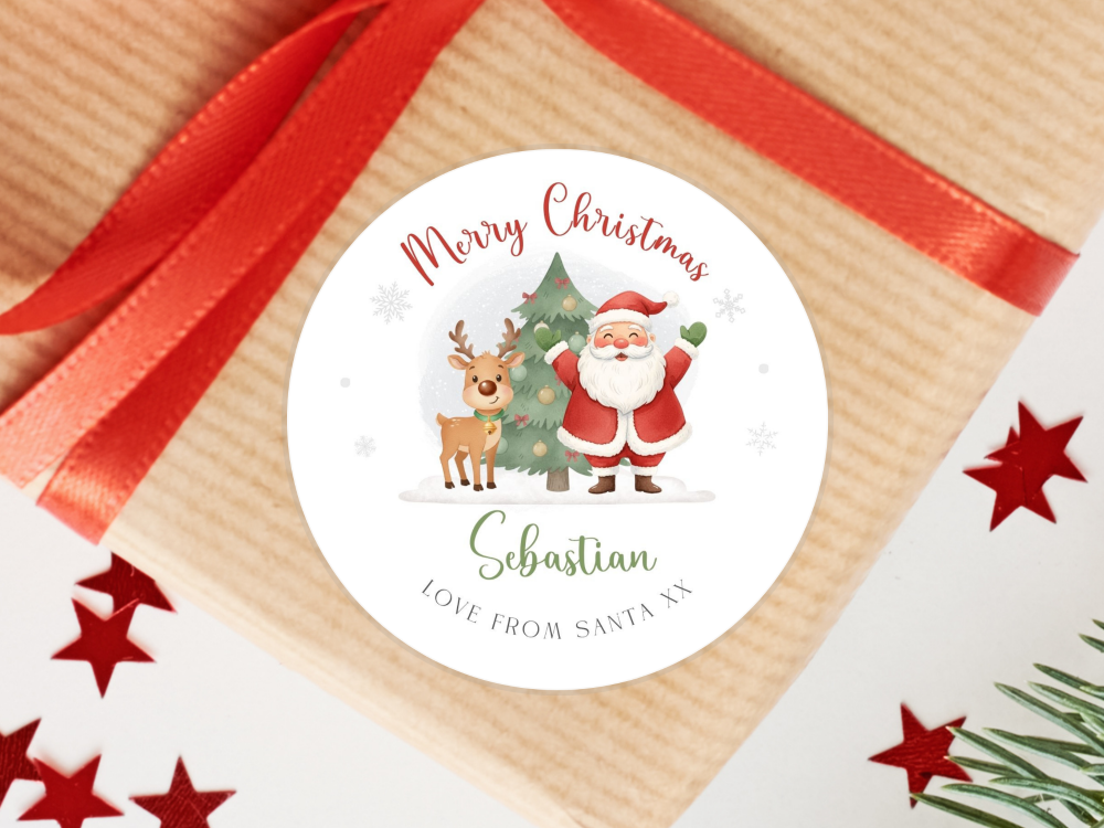 Santa Claus & Reindeer Personalised Christmas Stickers