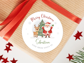 Santa Claus & Reindeer Personalised Christmas Stickers