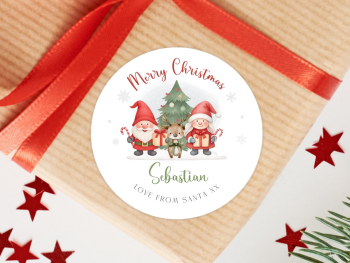 Mr & Mrs Santa Claus Gnomes Personalised Christmas Stickers
