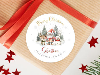 Santa Gnome & Reindeer Personalised Christmas Stickers