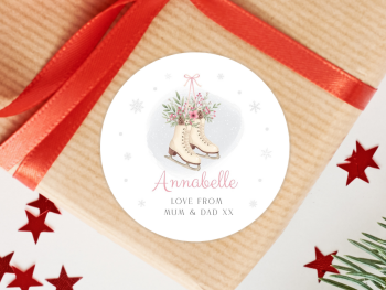 PINK Ice Skates Personalised Christmas Stickers