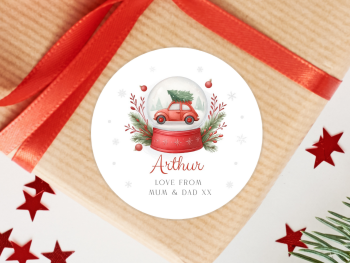 RED Snow Globe Personalised Christmas Stickers