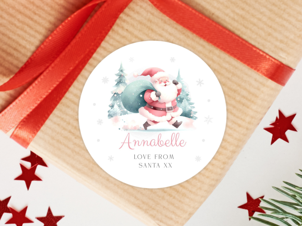 PINK Santa Claus Personalised Christmas Stickers