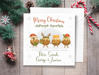 Christmas Puddings Personalised Children's Christmas Card