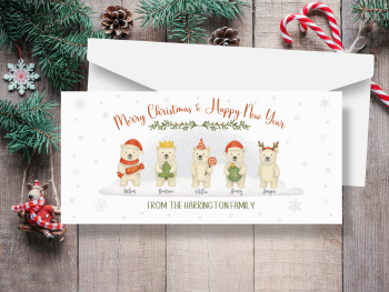 Christmas Polar Bears Personalised Family Surname Cards - Pack of 10