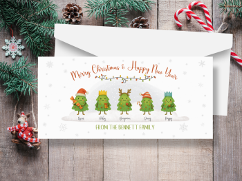 Christmas Trees Personalised Family Surname Cards - Pack of 10