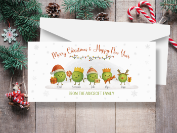 Christmas Sprouts Personalised Family Surname Cards - Pack of 10