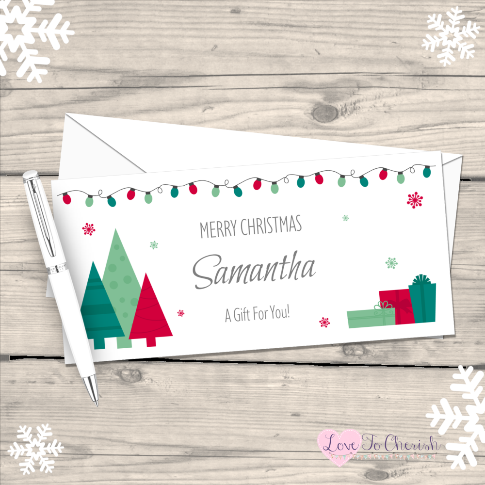 Festive Trees Personalised Christmas Money / Gift Wallet