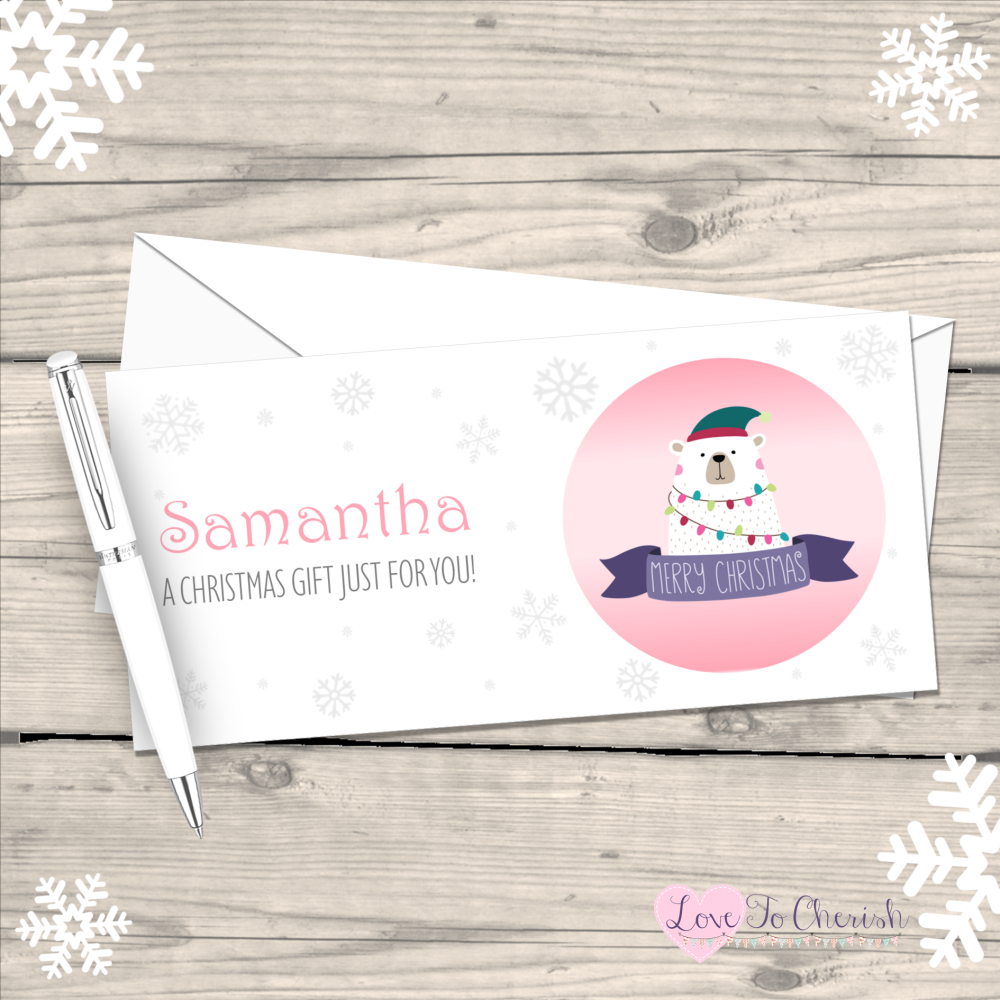Polar Bear Personalised Christmas Money / Gift Wallet