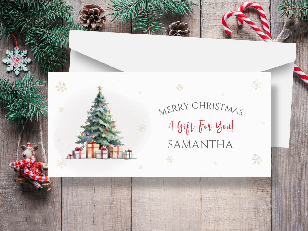 Red Christmas Tree Personalised Money / Gift Wallet