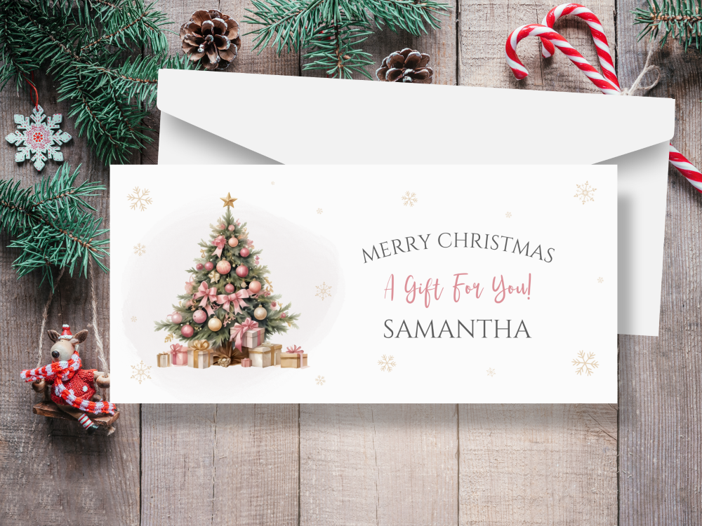 Pink Christmas Tree Personalised Money / Gift Wallet