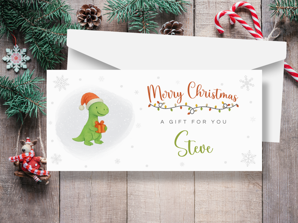 Dinosaur Personalised Christmas Money / Gift Wallet