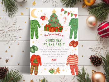 Red & Green Christmas Pyjama Party InvitationsDIGITAL or PRINTED