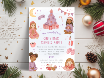 Girl's Pink Christmas Slumber Party InvitationsDIGITAL or PRINTED