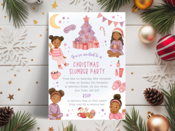 Girl's Pink Christmas Slumber Party InvitesDIGITAL or PRINTED