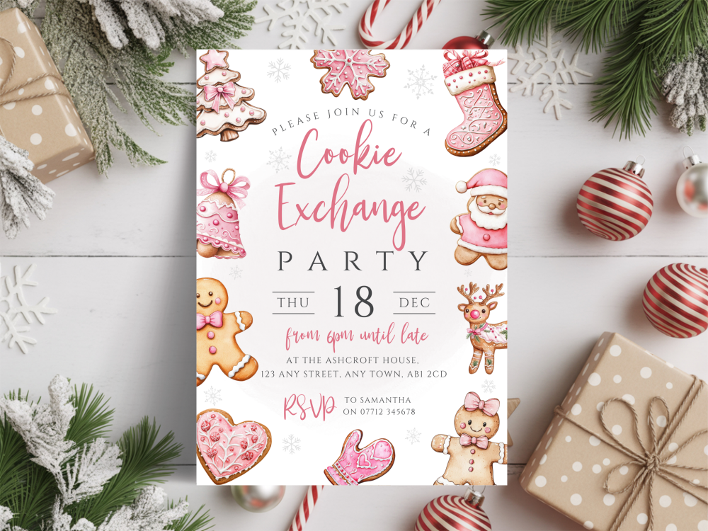 Pink Cookie Exchange Christmas Party Invitations<br>DIGITAL or PRINTED
