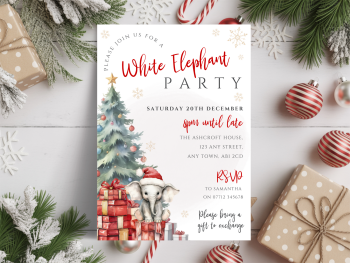 White Elephant Gift Exchange Christmas Party InvitationsDIGITAL or PRINTED