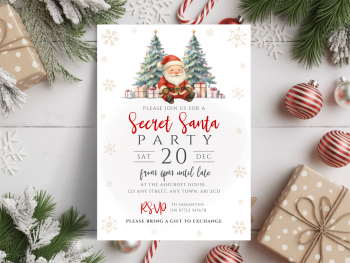 Secret Santa Gift Swap Christmas Party InvitationsDIGITAL or PRINTED