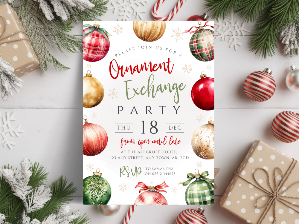 Christmas Ornament Exchange Party Invitations<br>DIGITAL or PRINTED