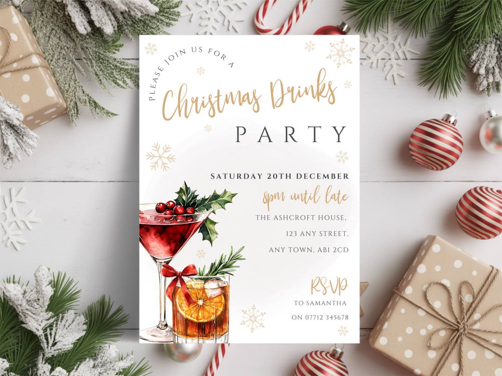 Christmas Drinks Themed Party Invitations<br>DIGITAL or PRINTED