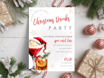 Christmas Cocktails Themed Drinks Party InvitationsDIGITAL or PRINTED