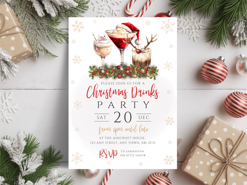 Christmas Drinks Cocktail Party InvitationsDIGITAL or PRINTED