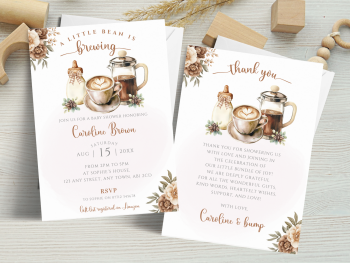 A Little Bean Is Brewing Coffee Theme Baby Shower Personalised Invitations and Thank You Cards  from &pound;4.45