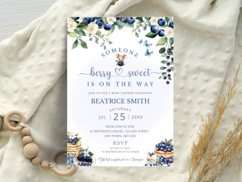 Someone Berry Sweet Is On The Way - Blueberry Baby Shower Personalised Invitations from &pound;4.45