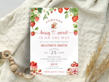 Someone Berry Sweet Is On The Way - Strawberry Baby Shower Personalised Invitations from &pound;4.45