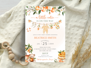 A Little Cutie Is On His Way - Boy's Citrus Orange Theme Baby Shower Personalised Invitations from &pound;4.45