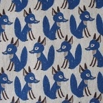 Hokkoh Japanese Sly foxes in blue on linen mix 