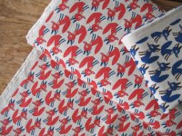 Hokkoh Japanese Sly foxes in red on linen mix