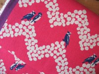 Echino Japan landscape birds on pink  - linen mix 