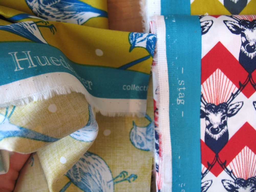 Echino Japan Decoro cotton sateen blue birds on mustard 