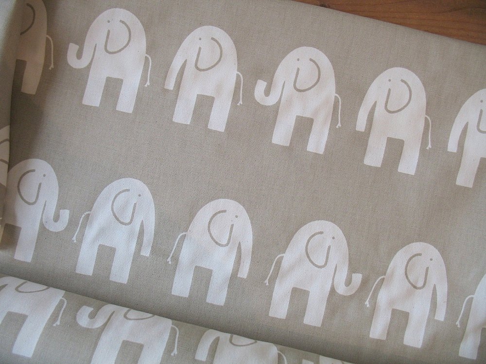 Premier Prints elephants on natural  - light upholstery