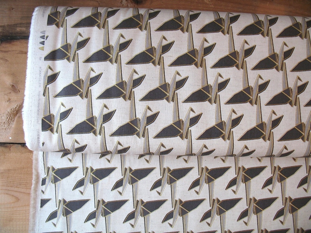 Ellen Luckett Baker Monochrome paper cranes in natural and gold 