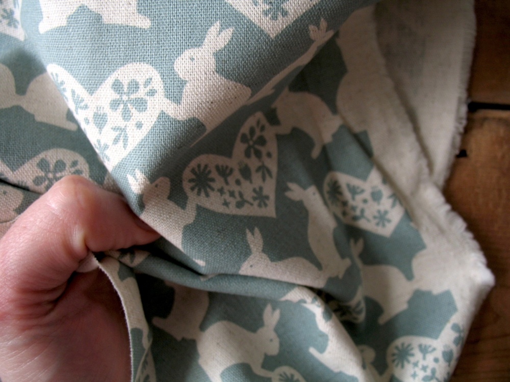 Kokka Japanese love bunnies on dusty blue 