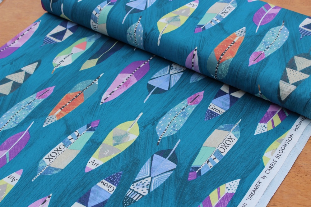 Carrie Bloomston DREAMER feathers on blue 