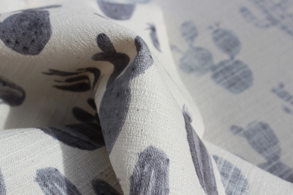 Kokka Japanese Cactus barkcloth in grey
