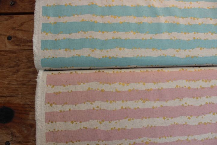 Kokka Japanese golden stars on stripes on blue