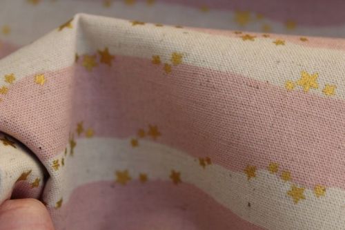 Kokka Japanese golden stars on stripes on pink
