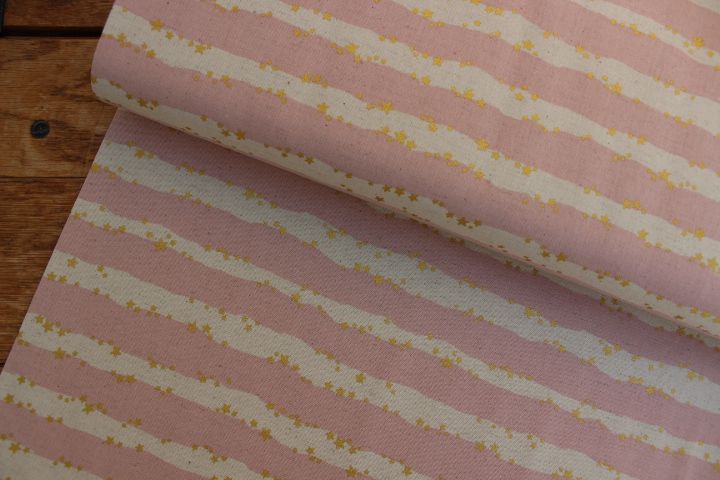Kokka Japanese golden stars on stripes on pink
