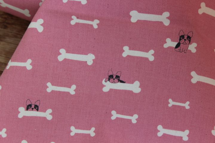 Kokka Japanese Bulldog and a bone on pink 