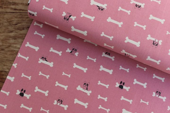 Kokka Japanese Bulldog and a bone on pink 