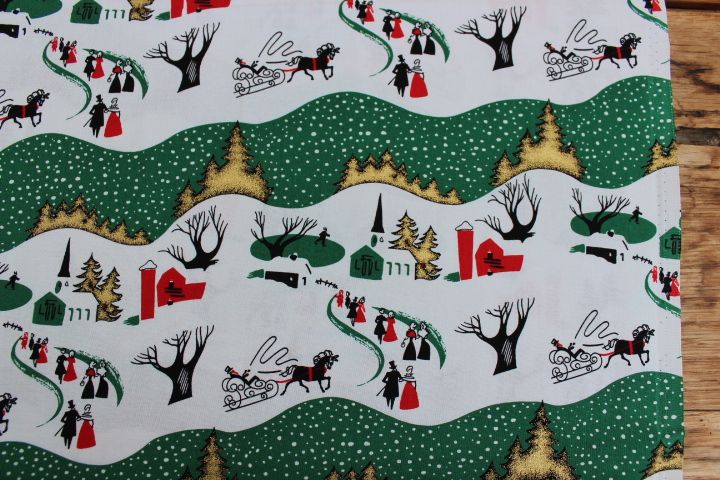 Freespirit fabrics Mid - Century Christmas, winter village in traditional